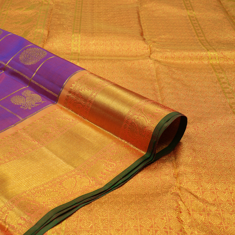 Hayagrivas Handloom Purple Kanjivaram Silk Saree with Golden Orange border BE561-SBS