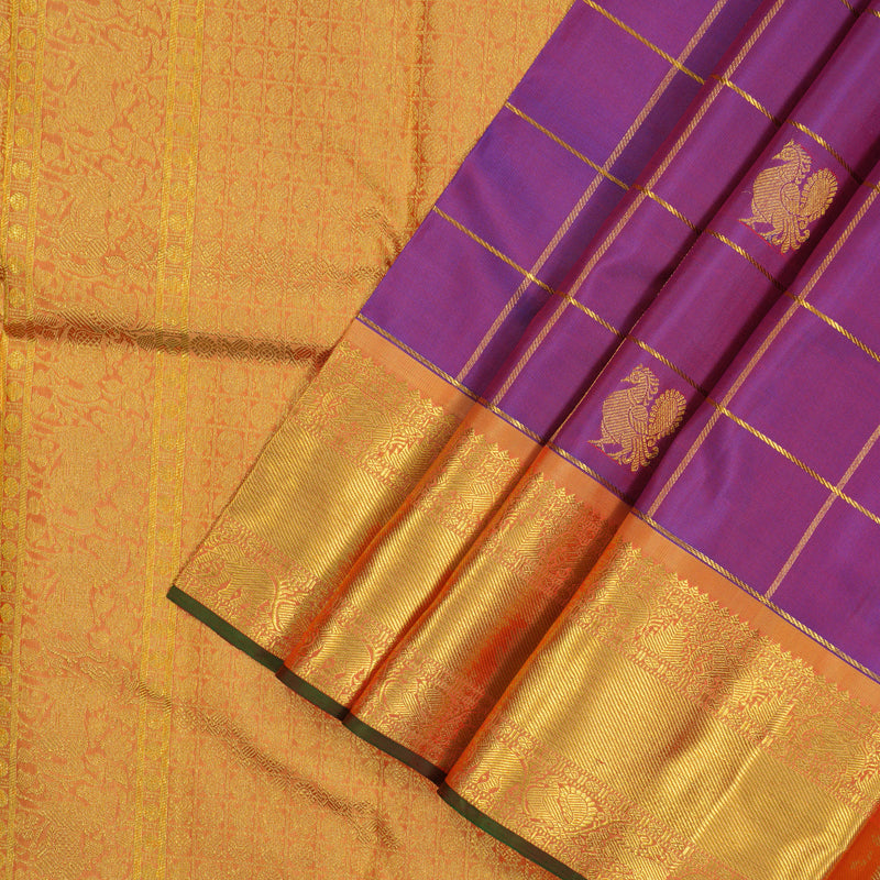 Hayagrivas Handloom Purple Kanjivaram Silk Saree with Golden Orange border BE561-SBS