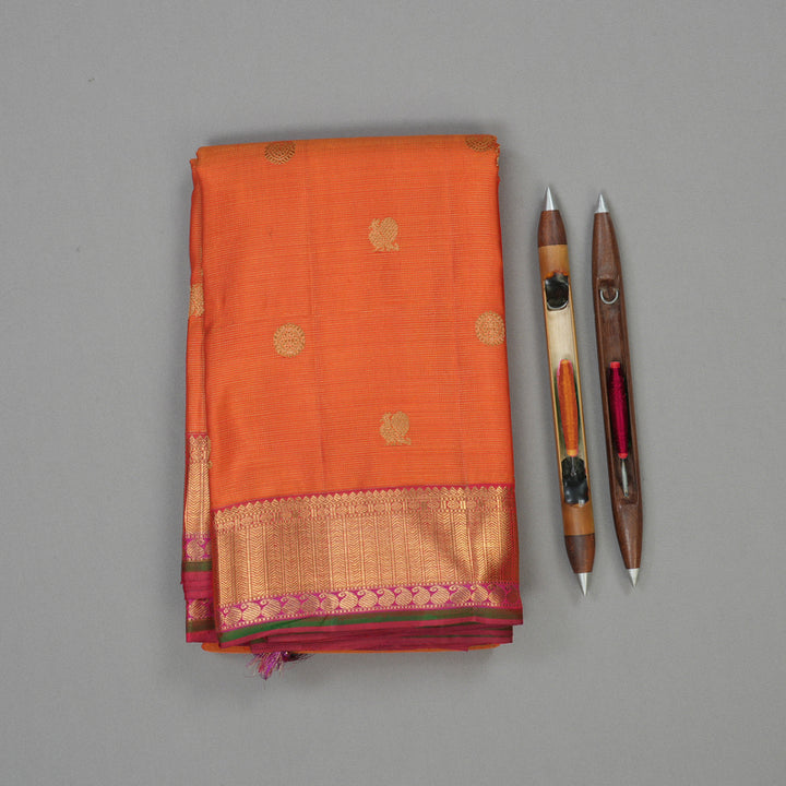 Hayagrivas Handloom Orange Kanjivaram Silk Saree with Rani Pink border BE562-SBS
