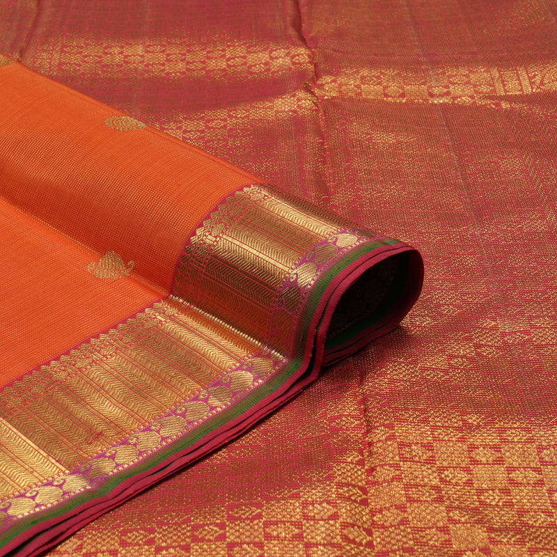 Hayagrivas Handloom Orange Kanjivaram Silk Saree with Rani Pink border BE562-SBS