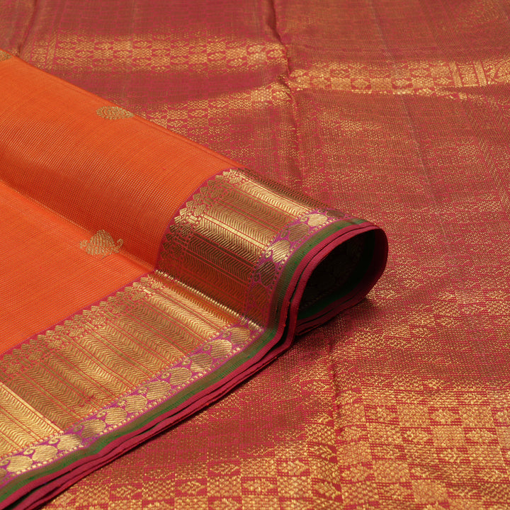 Hayagrivas Handloom Orange Kanjivaram Silk Saree with Rani Pink border BE562-SBS