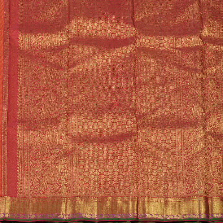 Hayagrivas Handloom Orange Kanjivaram Silk Saree with Rani Pink border BE562-SBS