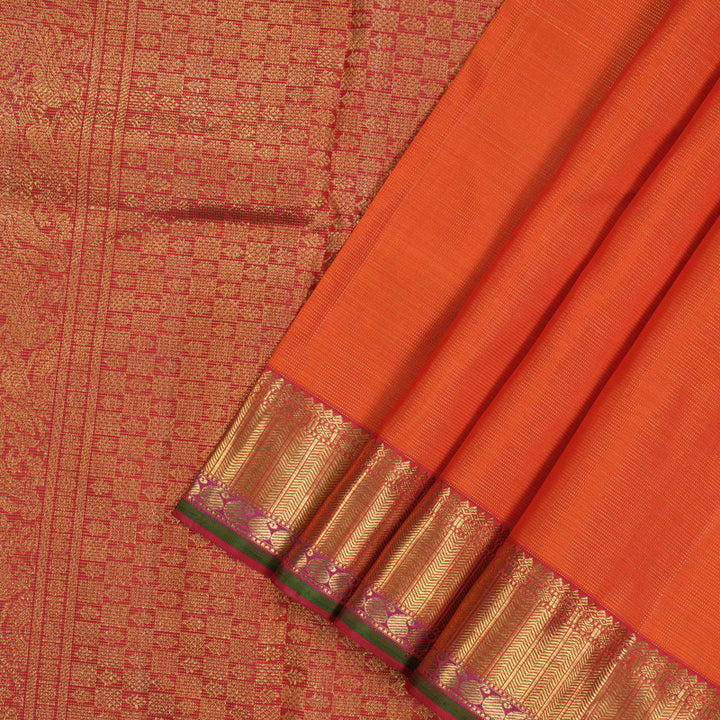Hayagrivas Handloom Orange Kanjivaram Silk Saree with Rani Pink border BE562-SBS