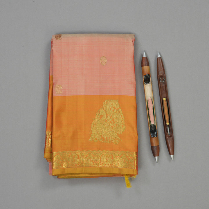 Hayagrivas Handloom Peach Orange Kanjivaram Silk Saree with Orange border BE563-SBS