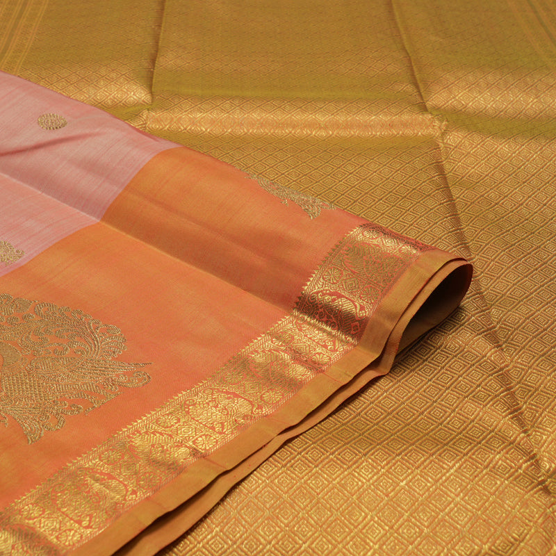 Hayagrivas Handloom Peach Orange Kanjivaram Silk Saree with Orange border BE563-SBS