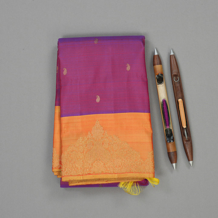 Hayagrivas Handloom Purple Kanjivaram Silk Saree with Golden Orange border BE565-SBS