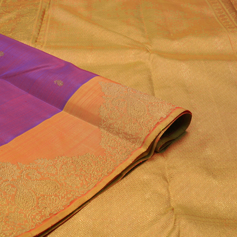 Hayagrivas Handloom Purple Kanjivaram Silk Saree with Golden Orange border BE565-SBS