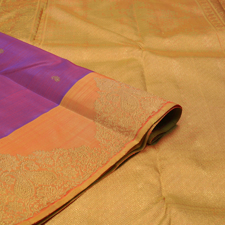 Hayagrivas Handloom Purple Kanjivaram Silk Saree with Golden Orange border BE565-SBS