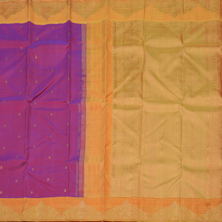 Hayagrivas Handloom Purple Kanjivaram Silk Saree with Golden Orange border BE565-SBS