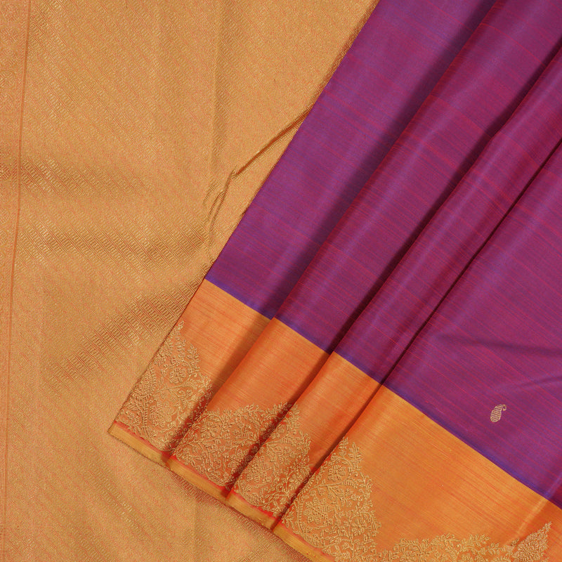 Hayagrivas Handloom Purple Kanjivaram Silk Saree with Golden Orange border BE565-SBS