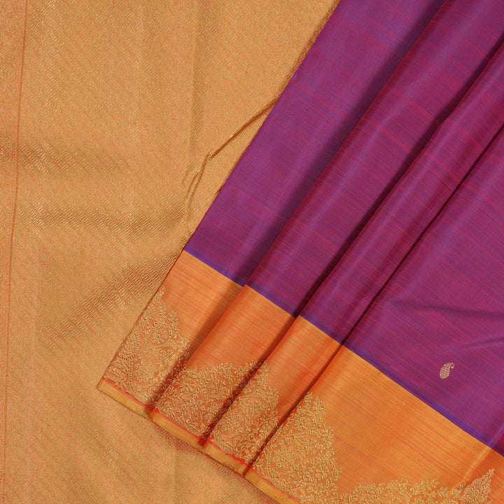 Hayagrivas Handloom Purple Kanjivaram Silk Saree with Golden Orange border BE565-SBS