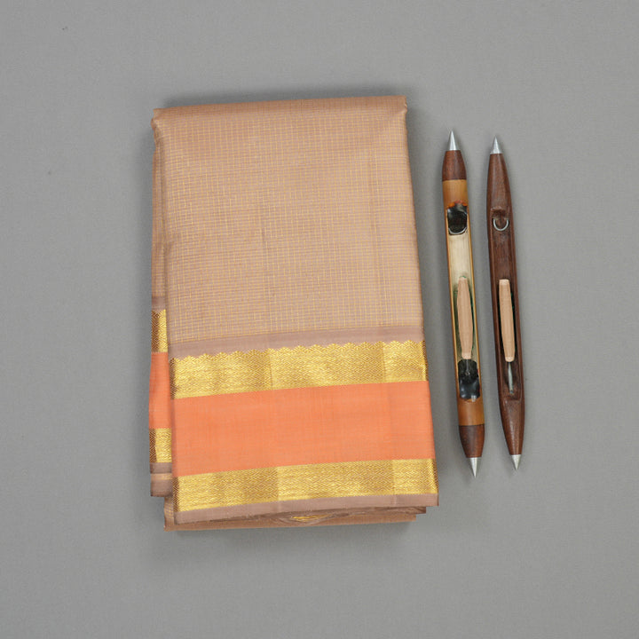 Hayagrivas Handloom Light Brown Kanjivaram Silk Saree with Peach border BE574-SBS