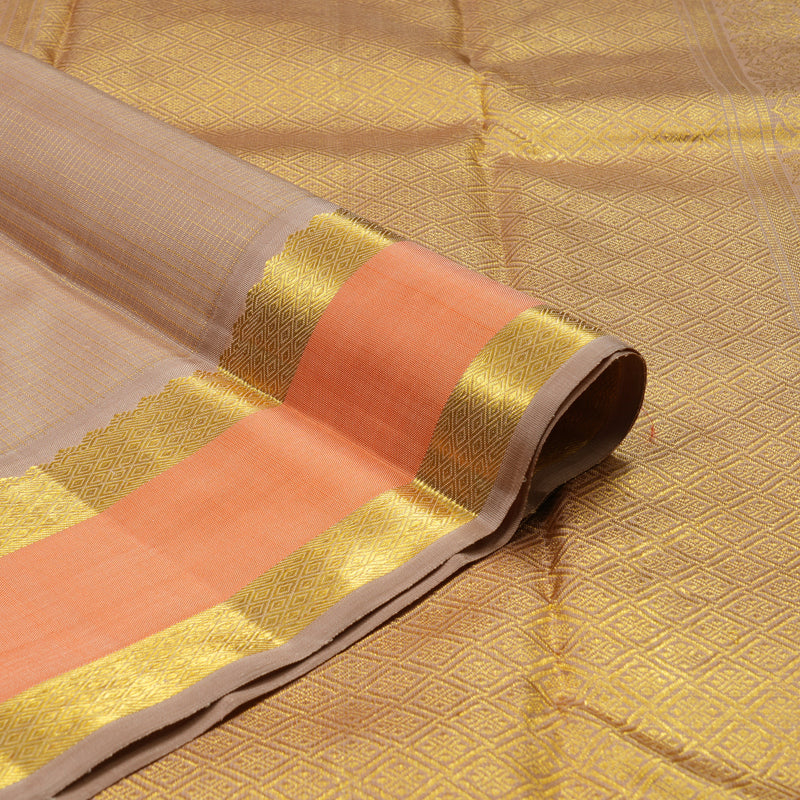 Hayagrivas Handloom Light Brown Kanjivaram Silk Saree with Peach border BE574-SBS