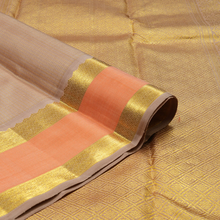 Hayagrivas Handloom Light Brown Kanjivaram Silk Saree with Peach border BE574-SBS