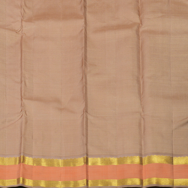Hayagrivas Handloom Light Brown Kanjivaram Silk Saree with Peach border BE574-SBS