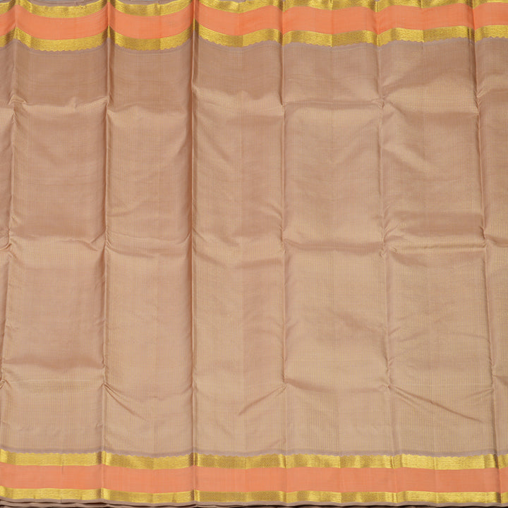 Hayagrivas Handloom Light Brown Kanjivaram Silk Saree with Peach border BE574-SBS