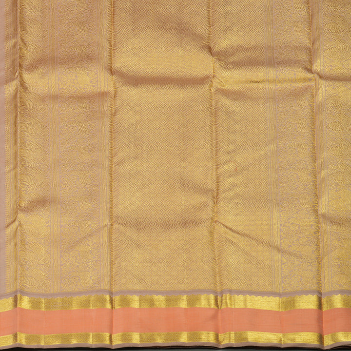 Hayagrivas Handloom Light Brown Kanjivaram Silk Saree with Peach border BE574-SBS