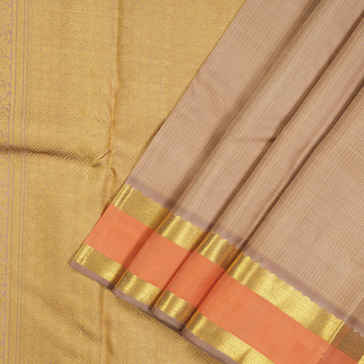 Hayagrivas Handloom Light Brown Kanjivaram Silk Saree with Peach border BE574-SBS