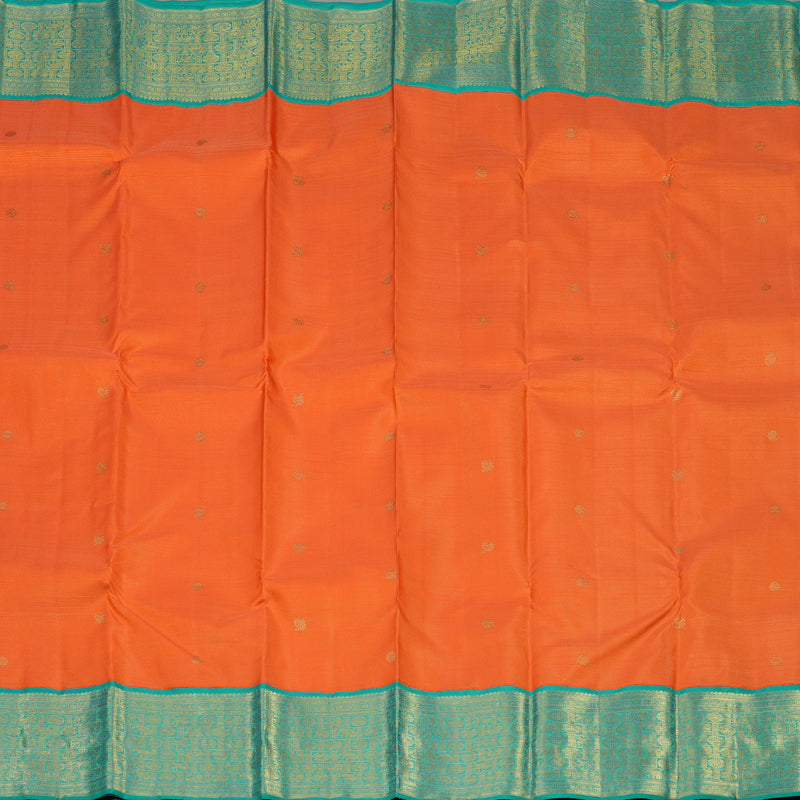 Hayagrivas Handloom Orange Kanjivaram Silk Saree with Aqua Green border BE578-SBS