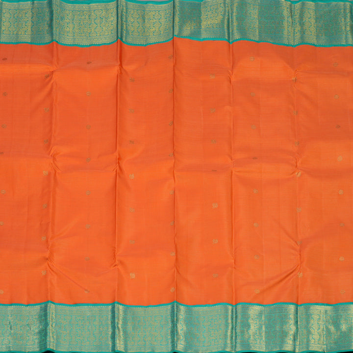 Hayagrivas Handloom Orange Kanjivaram Silk Saree with Aqua Green border BE578-SBS