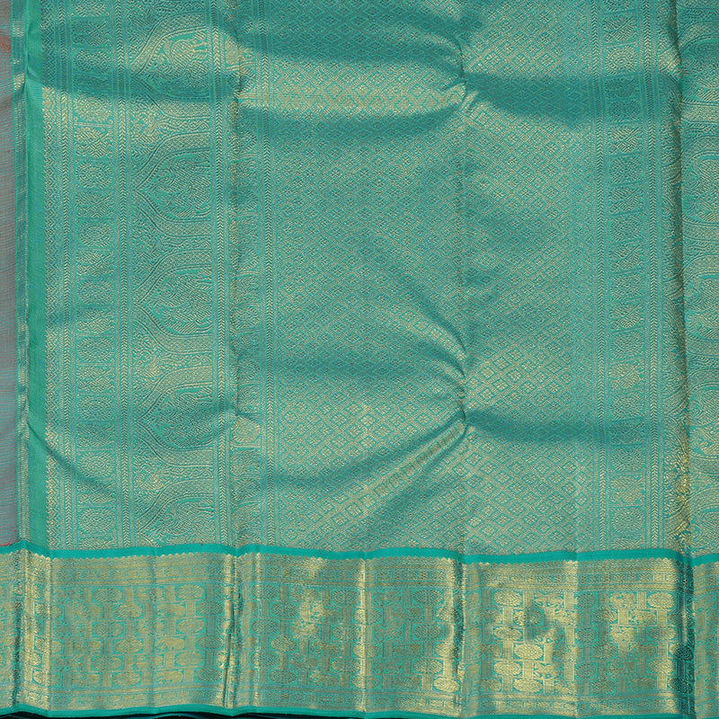 Hayagrivas Handloom Orange Kanjivaram Silk Saree with Aqua Green border BE578-SBS