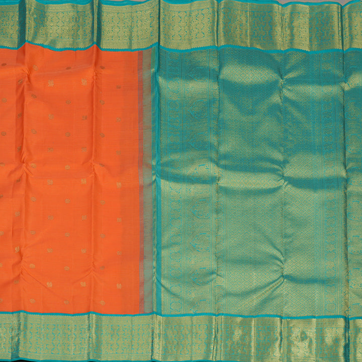 Hayagrivas Handloom Orange Kanjivaram Silk Saree with Aqua Green border BE578-SBS