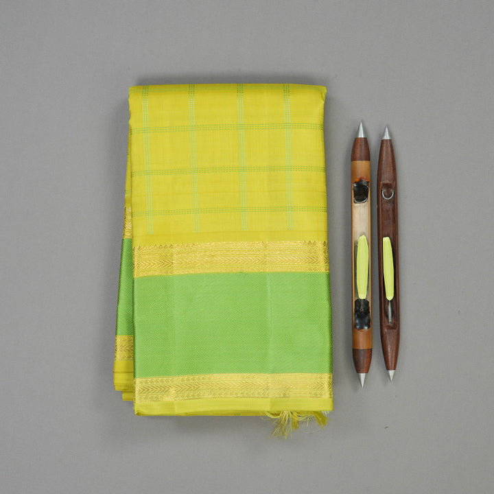 Hayagrivas Handloom Lemon Yellow Kanjivaram Silk Saree with Light Green border BE589-SBS
