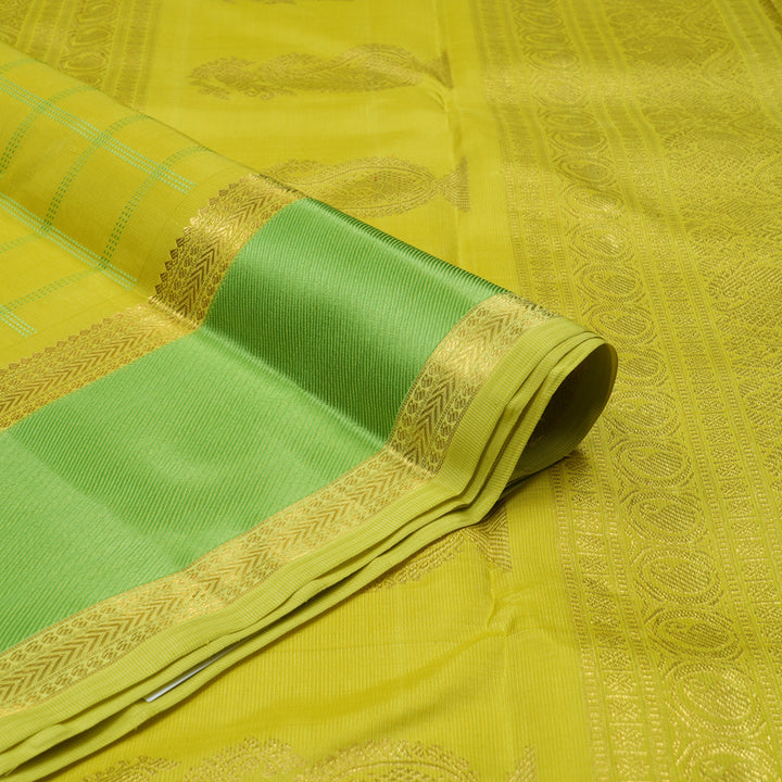 Hayagrivas Handloom Lemon Yellow Kanjivaram Silk Saree with Light Green border BE589-SBS