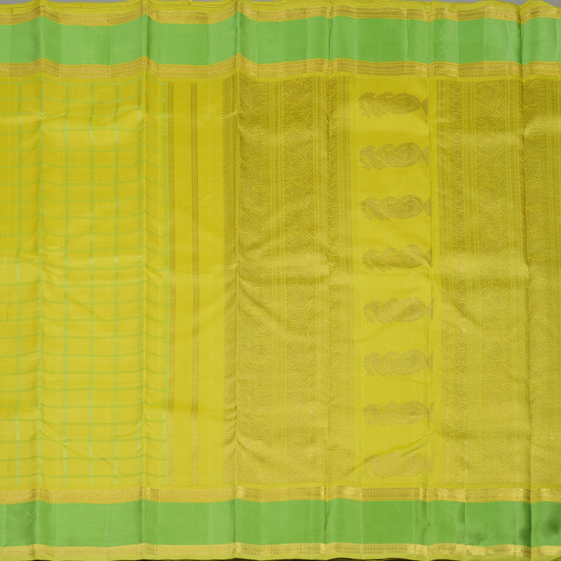 Hayagrivas Handloom Lemon Yellow Kanjivaram Silk Saree with Light Green border BE589-SBS