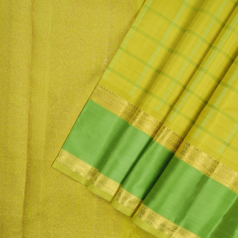 Hayagrivas Handloom Lemon Yellow Kanjivaram Silk Saree with Light Green border BE589-SBS