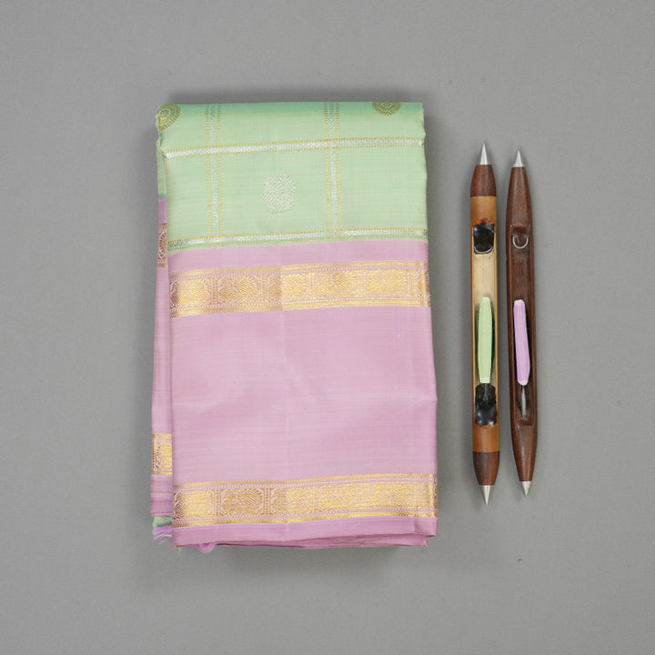 Hayagrivas Handloom Pista Green Kanjivaram Silk Saree with Lotus Pink border BE593-SBS