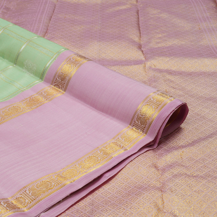 Hayagrivas Handloom Pista Green Kanjivaram Silk Saree with Lotus Pink border BE593-SBS