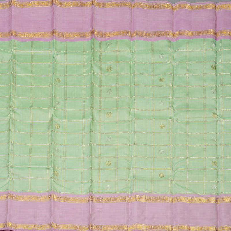 Hayagrivas Handloom Pista Green Kanjivaram Silk Saree with Lotus Pink border BE593-SBS