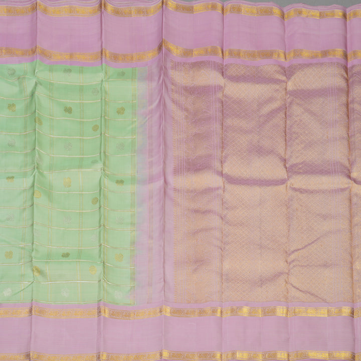 Hayagrivas Handloom Pista Green Kanjivaram Silk Saree with Lotus Pink border BE593-SBS