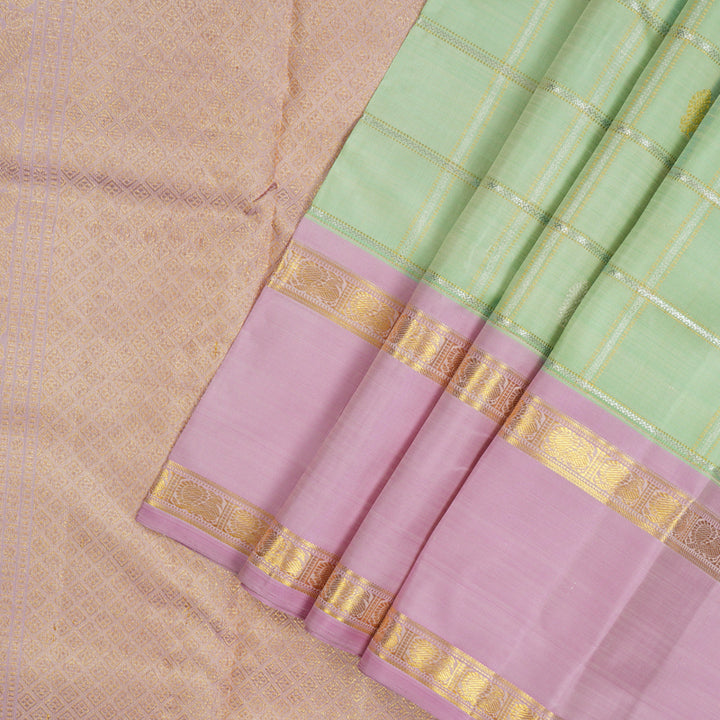 Hayagrivas Handloom Pista Green Kanjivaram Silk Saree with Lotus Pink border BE593-SBS