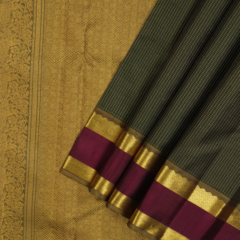 Hayagrivas Handloom Karum Pachai Kanjivaram Silk Saree with Wine border BE595-SBS