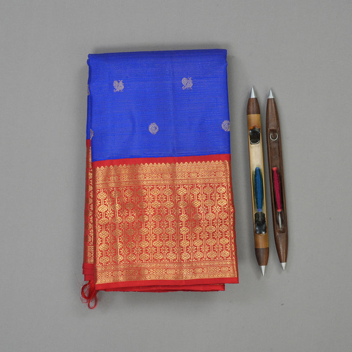 Hayagrivas Handloom MS Blue Kanjivaram Silk Saree with Red border BE598-SBS