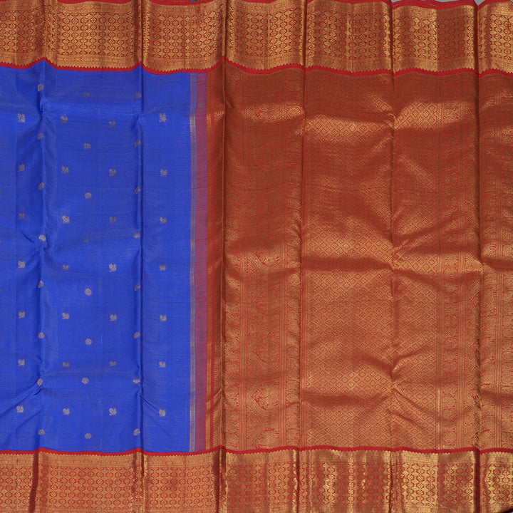 Hayagrivas Handloom MS Blue Kanjivaram Silk Saree with Red border BE598-SBS
