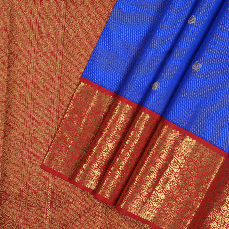 Hayagrivas Handloom MS Blue Kanjivaram Silk Saree with Red border BE598-SBS
