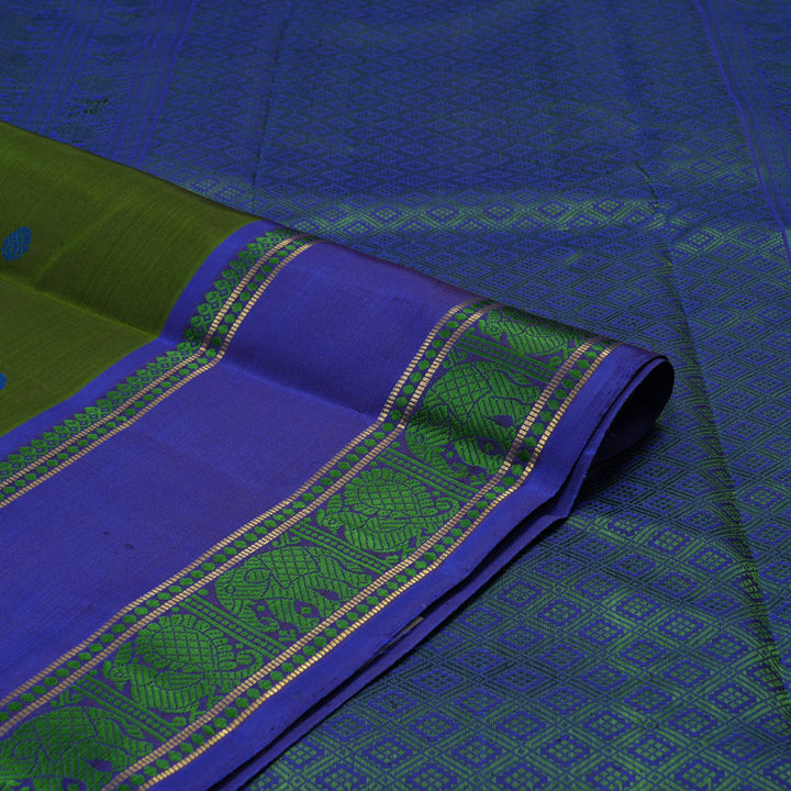 Hayagrivas Handloom Mehandi Green Kanjivaram Silk Saree with Royal Blue border BE624-SBS