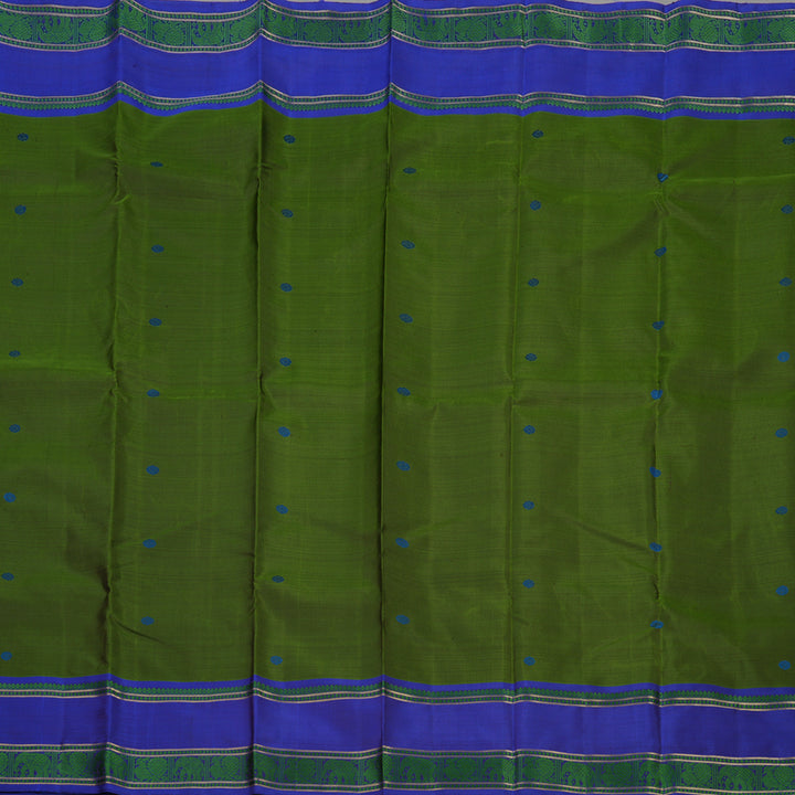 Hayagrivas Handloom Mehandi Green Kanjivaram Silk Saree with Royal Blue border BE624-SBS