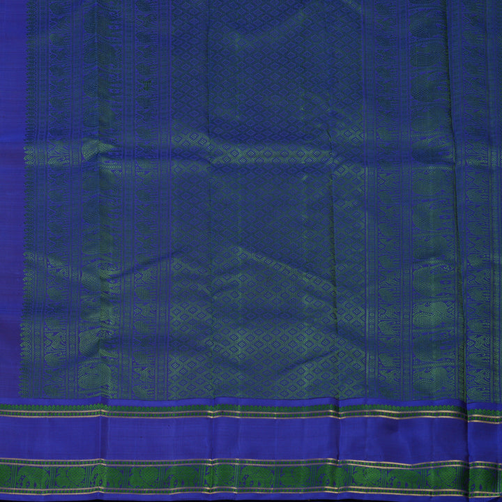 Hayagrivas Handloom Mehandi Green Kanjivaram Silk Saree with Royal Blue border BE624-SBS
