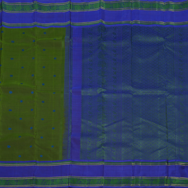 Hayagrivas Handloom Mehandi Green Kanjivaram Silk Saree with Royal Blue border BE624-SBS