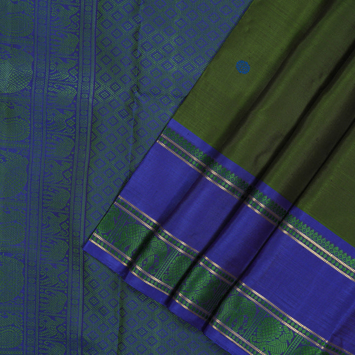 Hayagrivas Handloom Mehandi Green Kanjivaram Silk Saree with Royal Blue border BE624-SBS