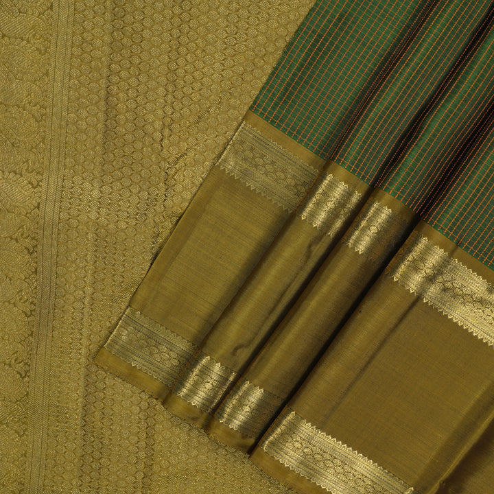 Hayagrivas Handloom Dark Green Kanjivaram Silk Saree with Olive Green border BE625-SBS