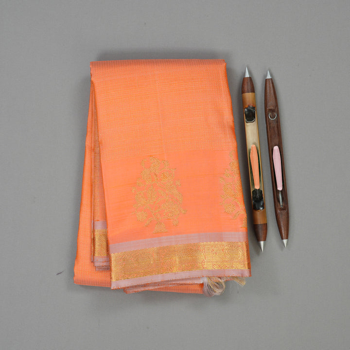 Hayagrivas Handloom Peach Orange Kanjivaram Silk Saree with Dusky Pink border BE626-SBS
