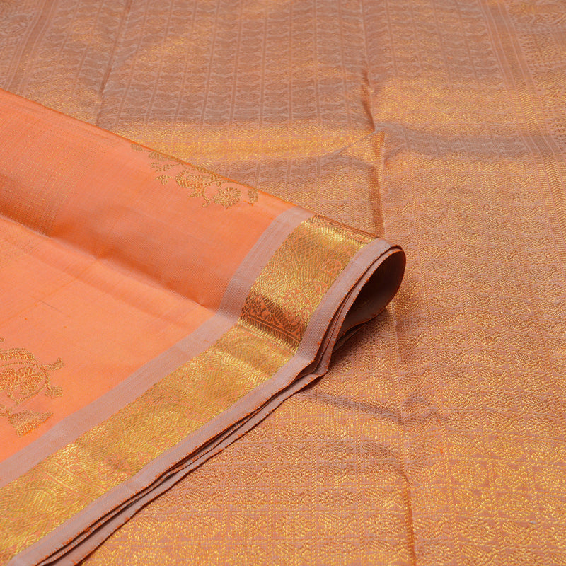 Hayagrivas Handloom Peach Orange Kanjivaram Silk Saree with Dusky Pink border BE626-SBS