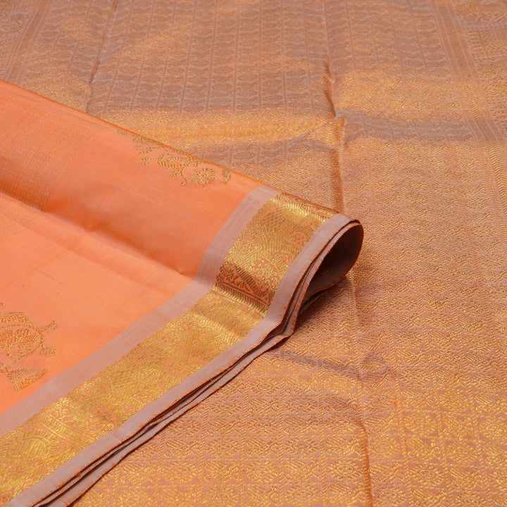 Hayagrivas Handloom Peach Orange Kanjivaram Silk Saree with Dusky Pink border BE626-SBS