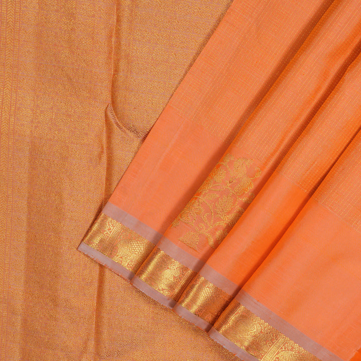 Hayagrivas Handloom Peach Orange Kanjivaram Silk Saree with Dusky Pink border BE626-SBS