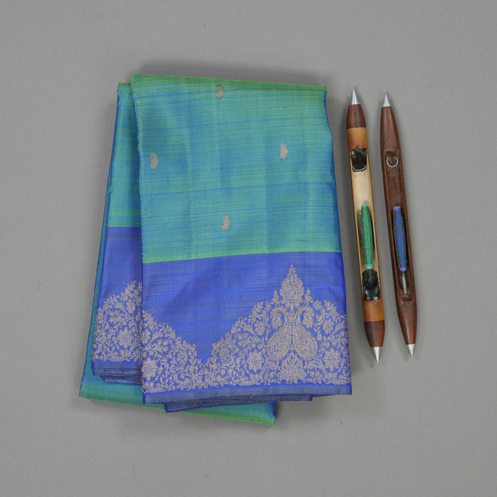 Hayagrivas Handloom Dual Tone (Green & Blue) Kanjivaram Silk Saree BE628-SBS